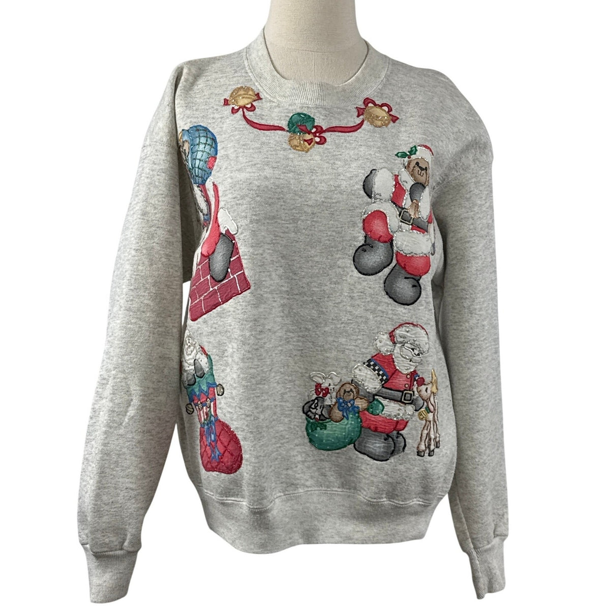 Vintage 80s Sturdy Sweats Lee Gray Santa Christmas Sweatshirt Women's Large