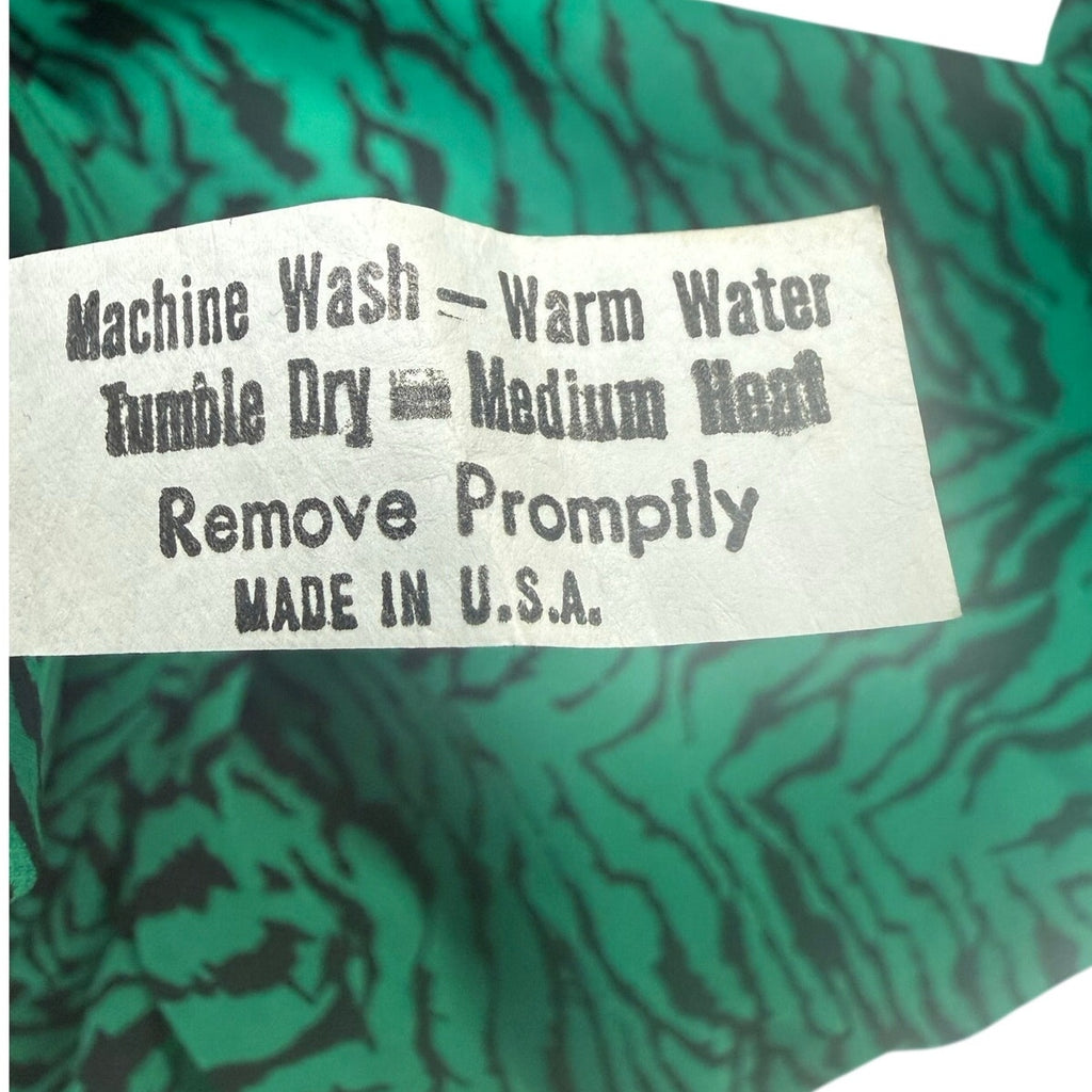 Vintage 1980s VLP Green Black Animal Print Peplum Midi Dress Size 8