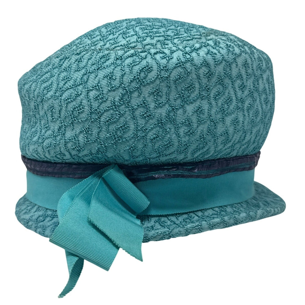 Vintage 1960s Lenhar Turquoise Textured Pillbox Hat Bow Accent 6.5