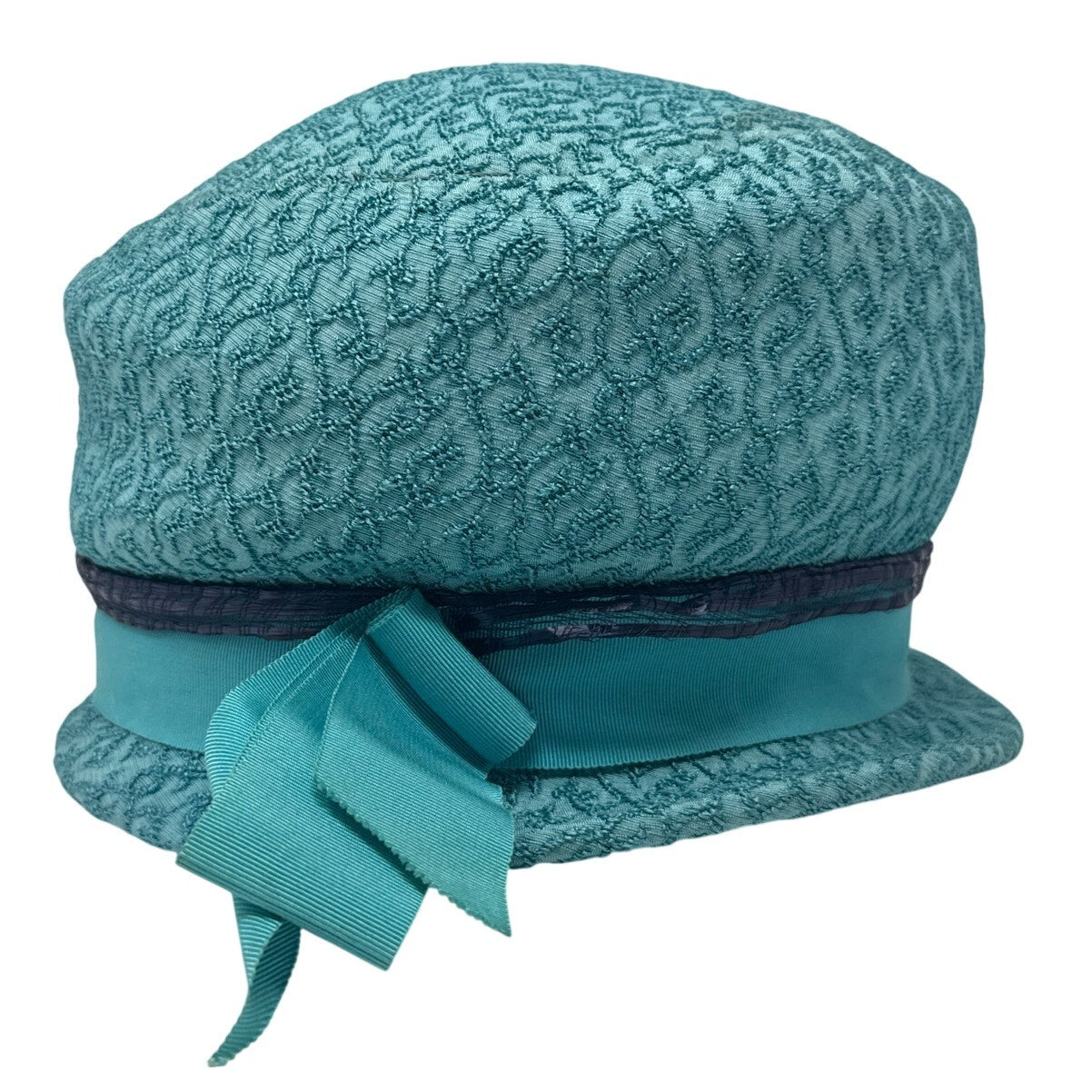 Vintage 1960s Lenhar Turquoise Textured Pillbox Hat Bow Accent 6.5