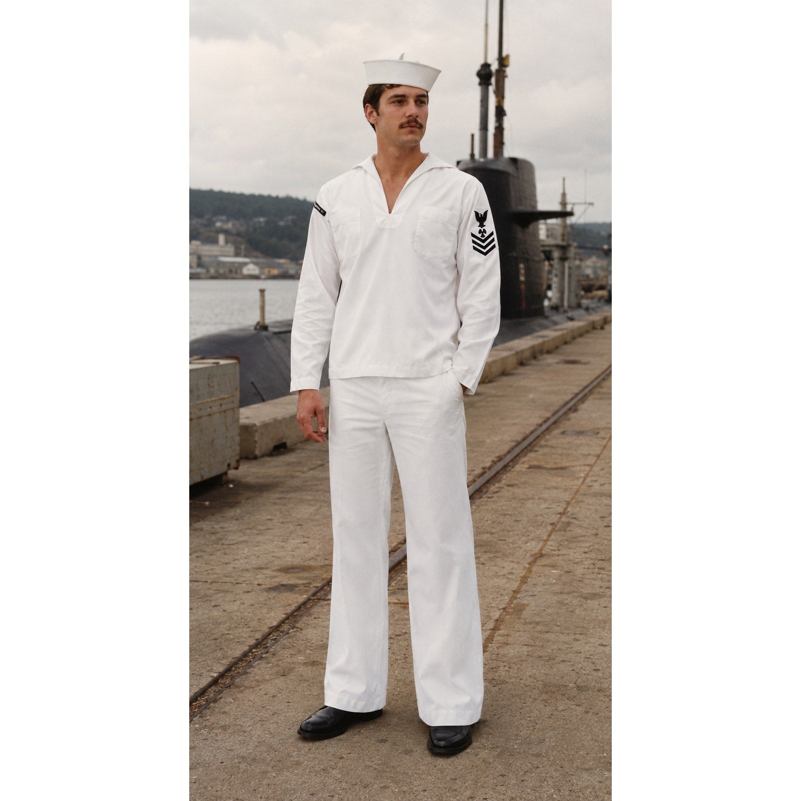 Vintage 80s US Navy Dress White Jumper Petty Officer 1st Class 46L