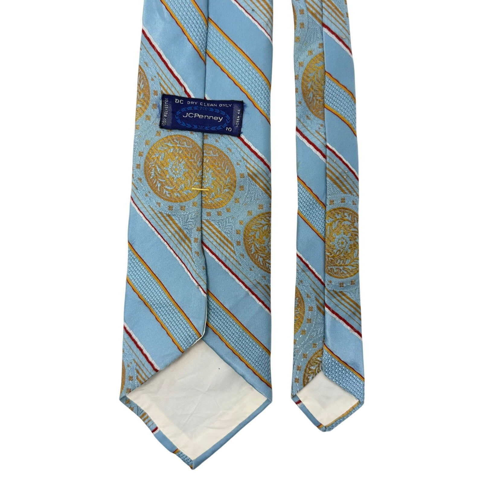 Vintage 1970s JCPenney Baby Blue Polyester Wide Necktie Geometric Stripe