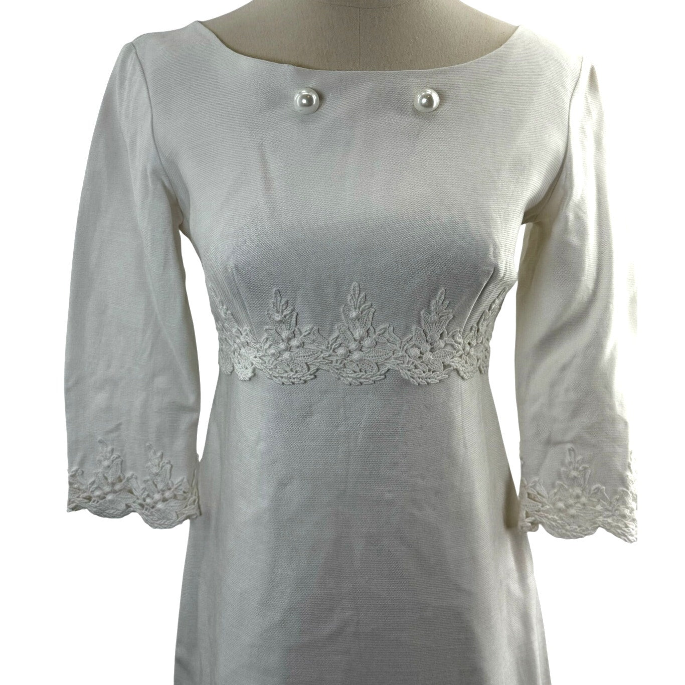 Vintage 60s White Wedding Dress w Train Empire Waist Union Made Women's XS