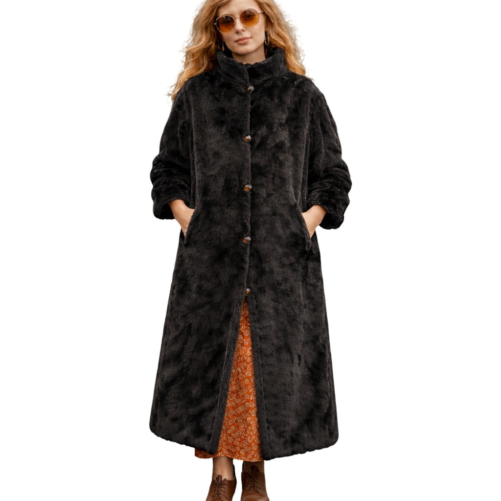 Vintage 70s Faux Fur Trench Coat Reversible Tan Rain Jacket Women’s Large