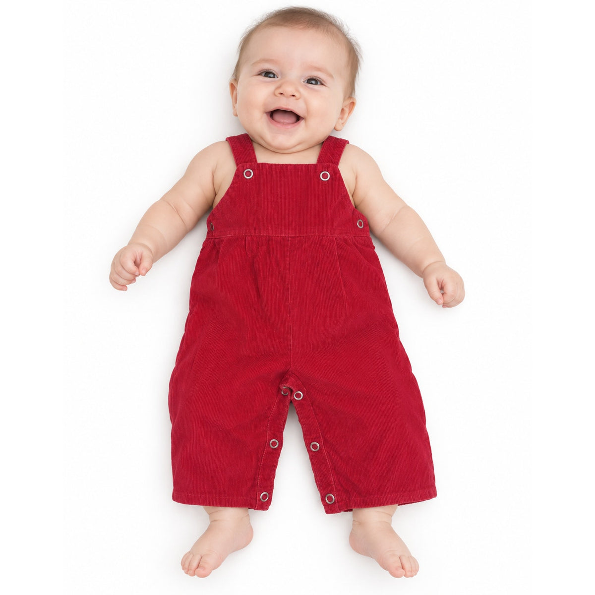 Vintage 1950s Baby Red Corduroy Bib Overalls Snap Crotch 1-3 Months