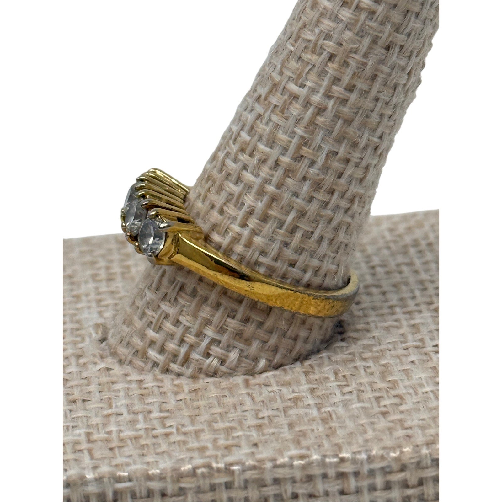 Vintage 90s Korea Gold Tone Rhinestone Ring Size 6 Four Stone Band