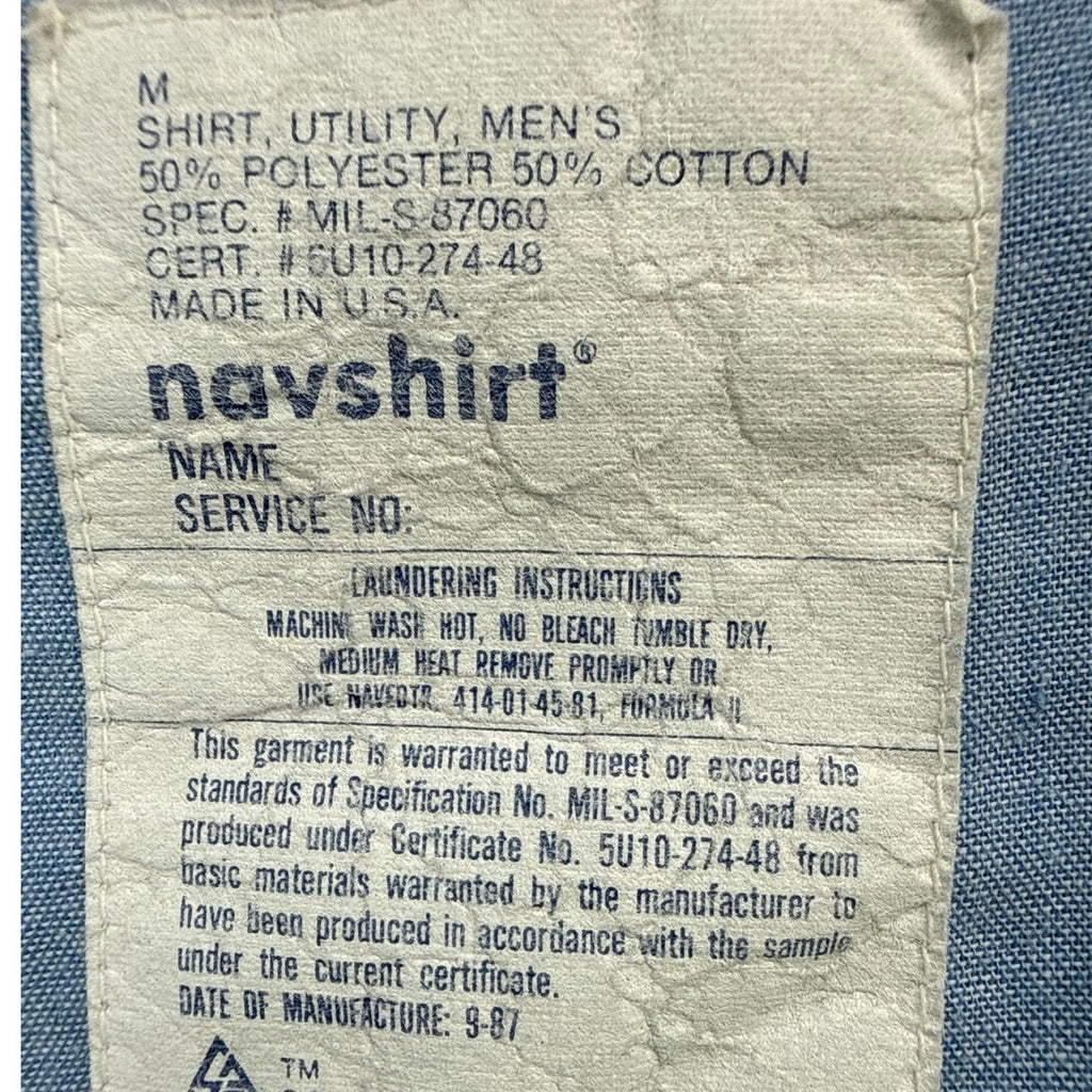 Vintage 80s Navshirt US Navy Utility Work Shirt Mens Medium Long