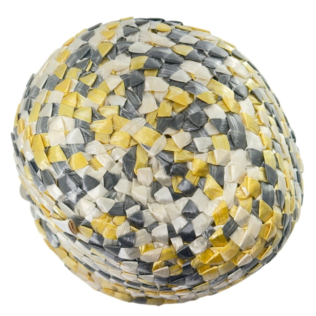 Vintage 1960s Mr John Classic Raffia Bucket Hat Yellow Gray White 7.5