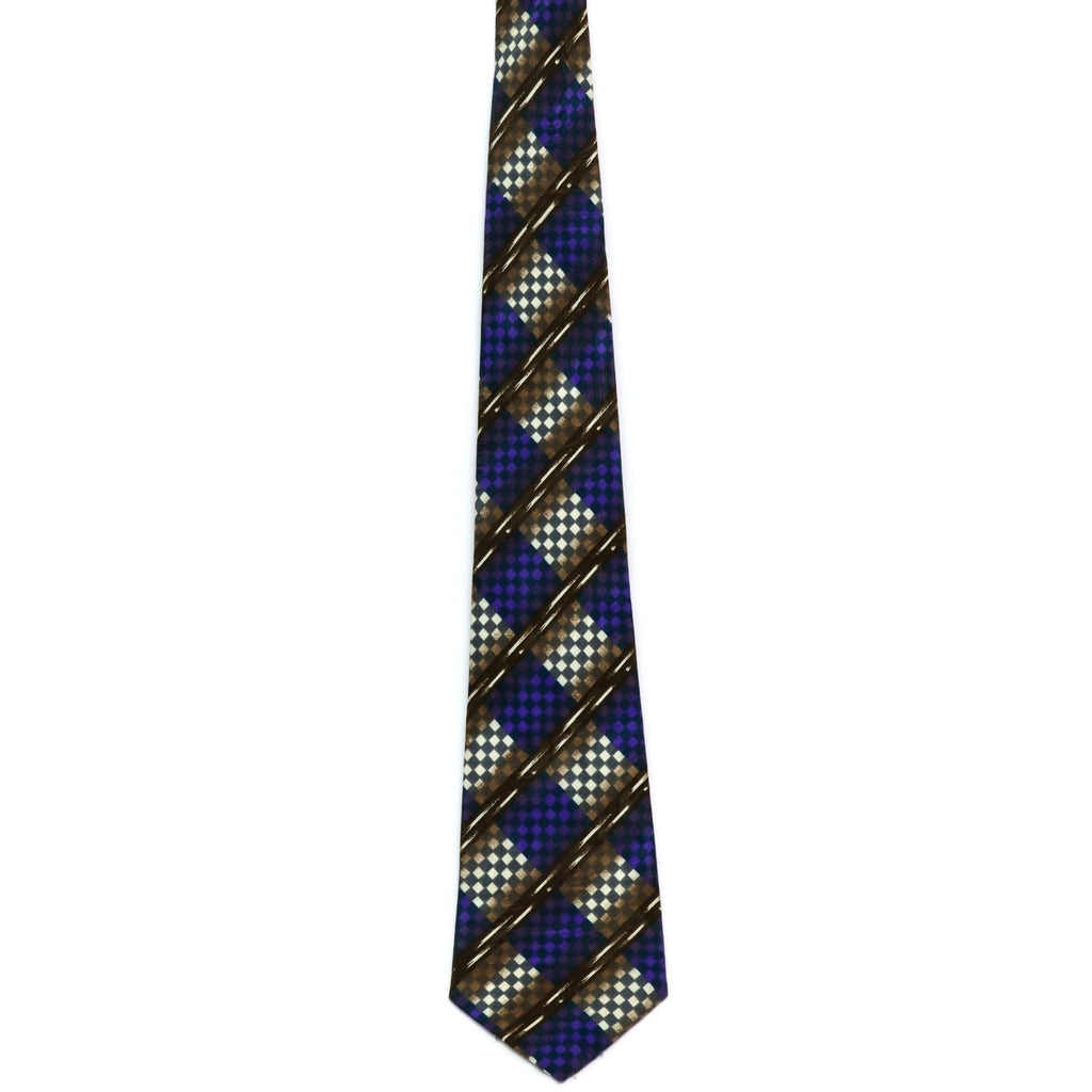 Vintage 90s Manhattan Purple Brown Checkerboard Polyester Necktie 58x3.5