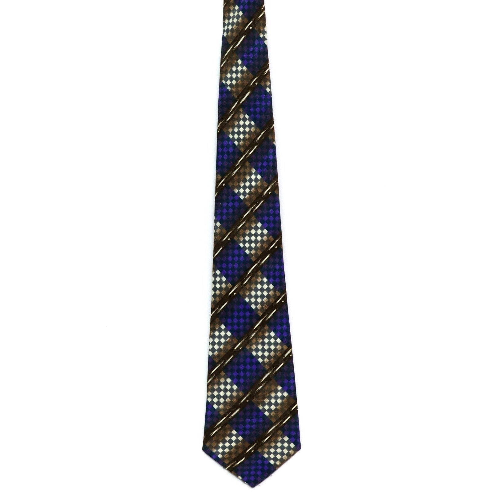 Vintage 90s Manhattan Purple Brown Checkerboard Polyester Necktie 58x3.5