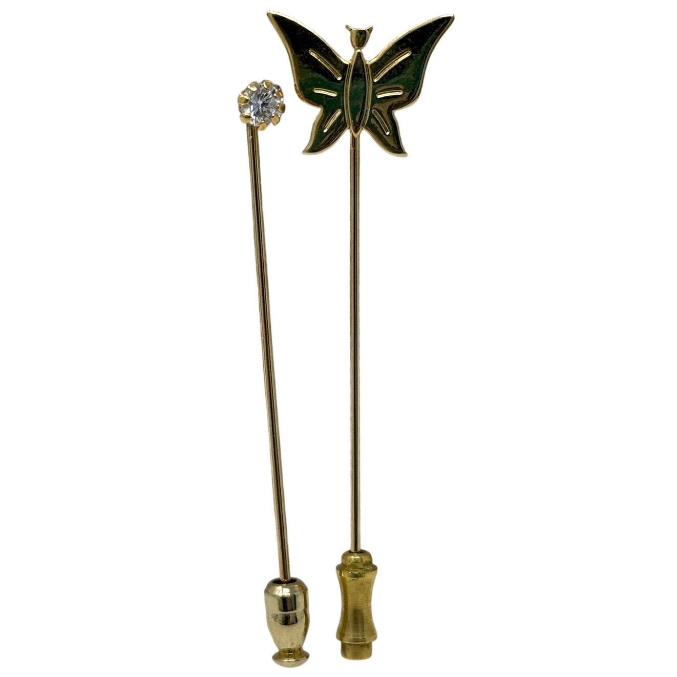 Vintage 90s Gold Tone Butterfly & Rhinestone Stick Pin Set 2.5”