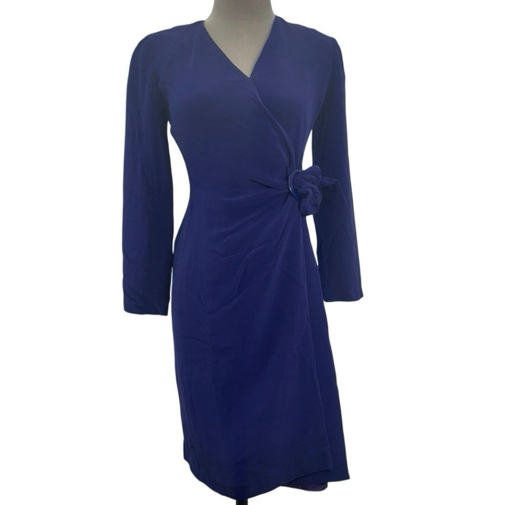 Vintage 90s Purple Silk Wrap Dress Women's 6Long Sleeve Lined Misho