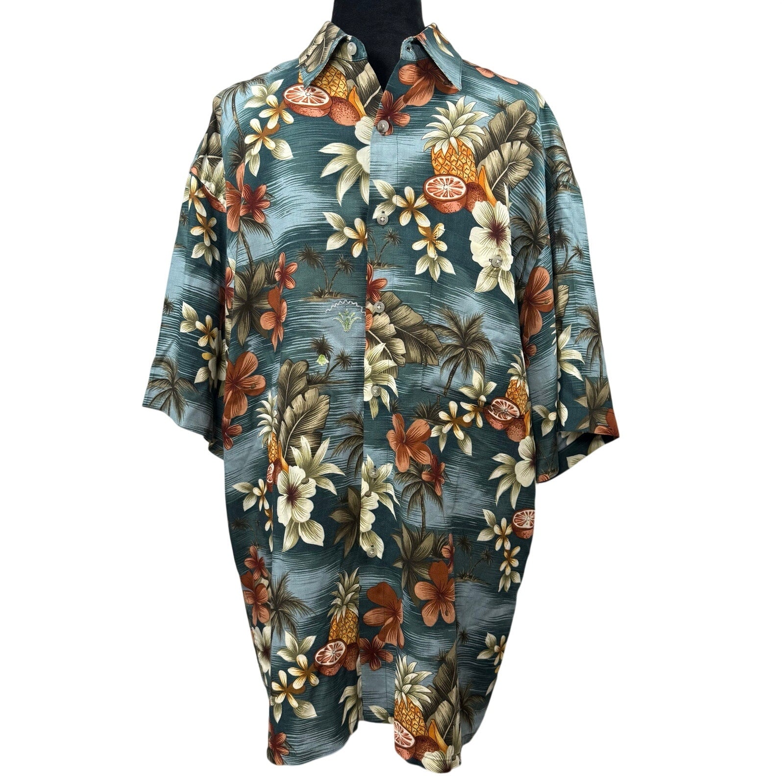 Vintage 80s Men's Medium Hawaiian Shirt Button Down Campia Rayon Pineapple