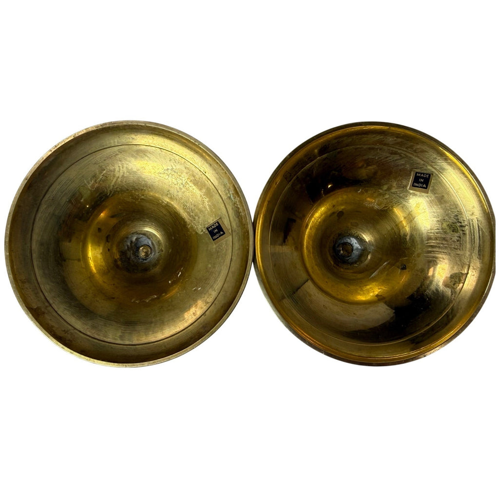 Vintage 80s Gold Brass Candlestick Holders Set of 2 Made in India 7.25"