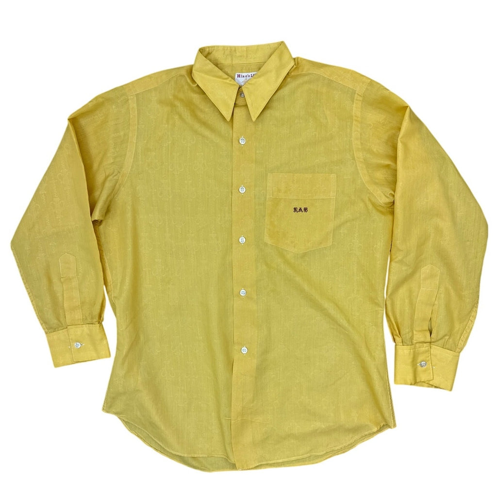 Vintage 70s Women's Large Hiras Ltd Yellow Silk Cotton Dress Shirt