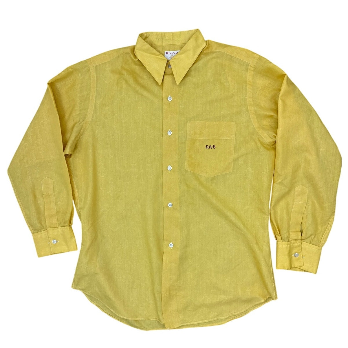 Vintage 70s Women's Large Hiras Ltd Yellow Silk Cotton Dress Shirt