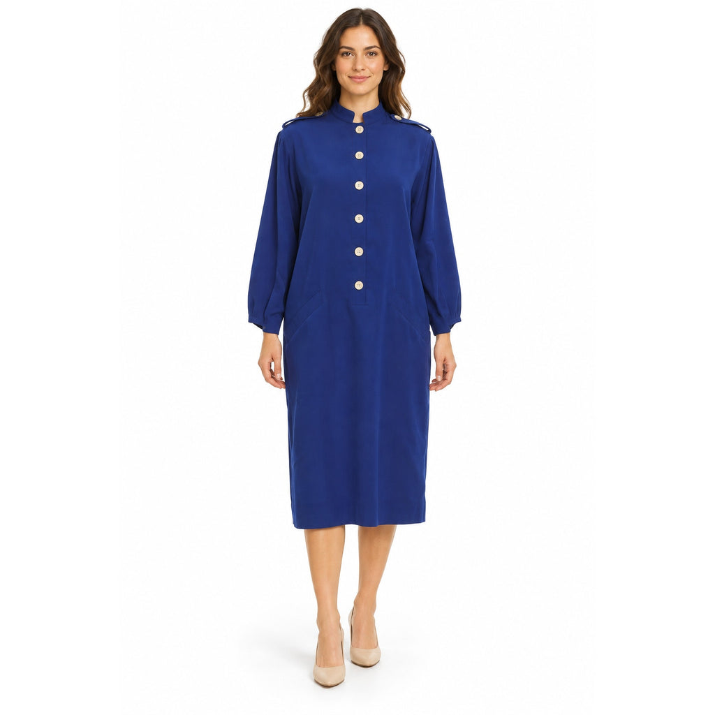 Vintage 80s Wilroy Traveller Royal Blue Button Front Shirt Dress Womens Medium