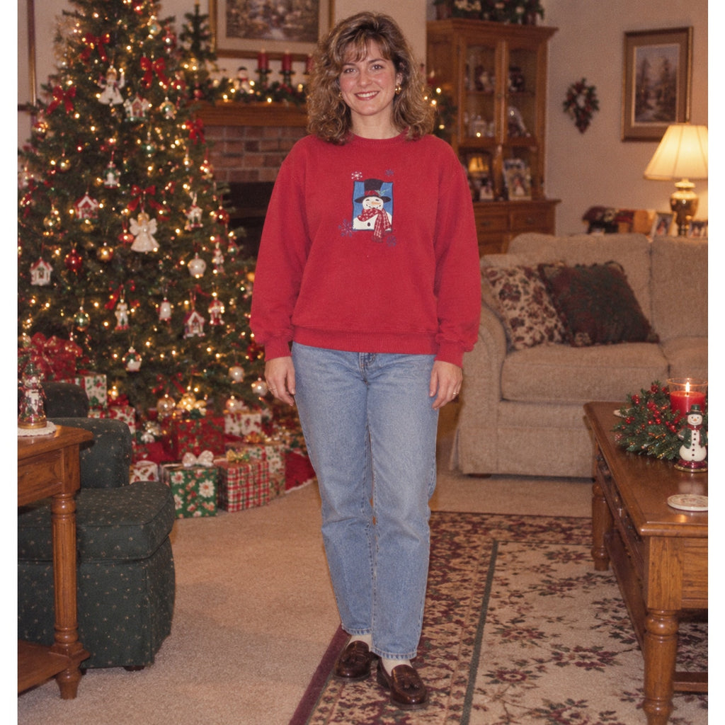 Vintage 80s Classic Elements Red Snowman Christmas Sweatshirt Womens 16–18W