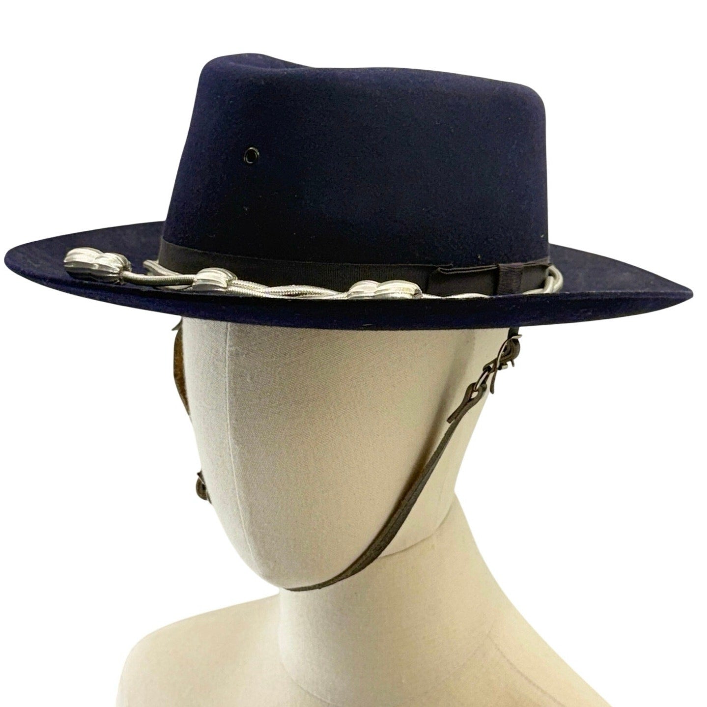 Vintage 5X Beaver Quality Navy Fur Felt Western Fedora Hat Chin Strap