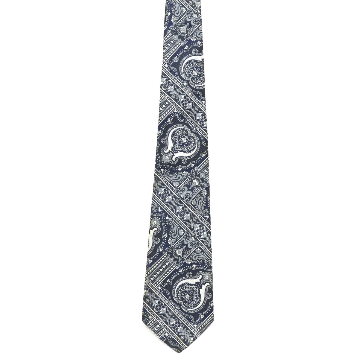 Vintage 1970s Marmer of California Navy Paisley Fleur-de-Lis Tie 54”