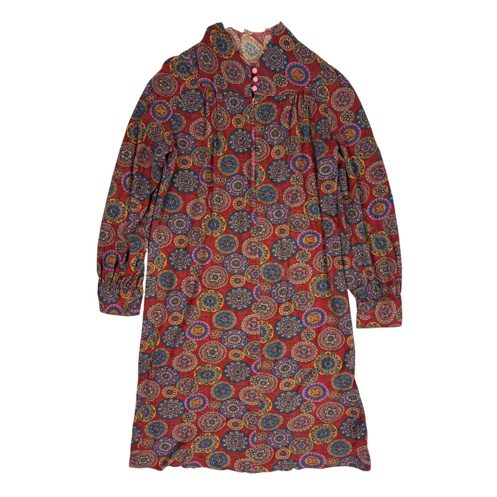 Vintage 1970s Psychedelic Circle Print Long Sleeve Dress Women's Small