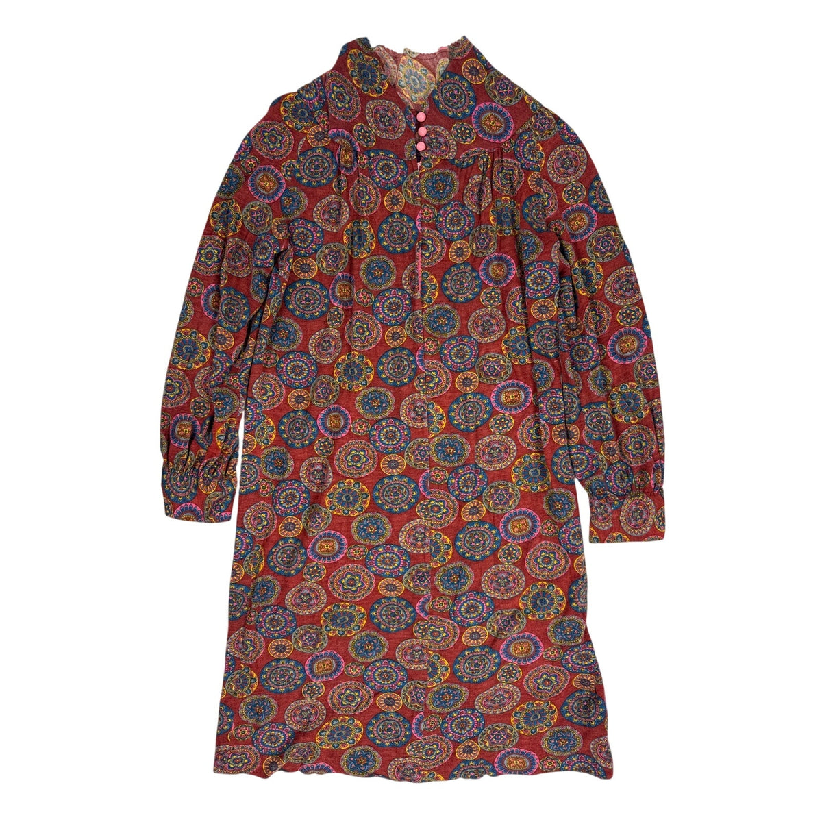 Vintage 1970s Psychedelic Circle Print Long Sleeve Dress Women's Small