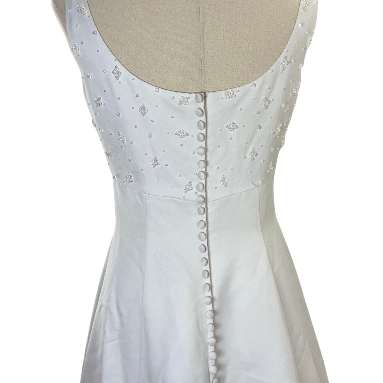 Vintage 90s Venus White Beaded A-Line Wedding Dress Bridal Gown Women's S/M