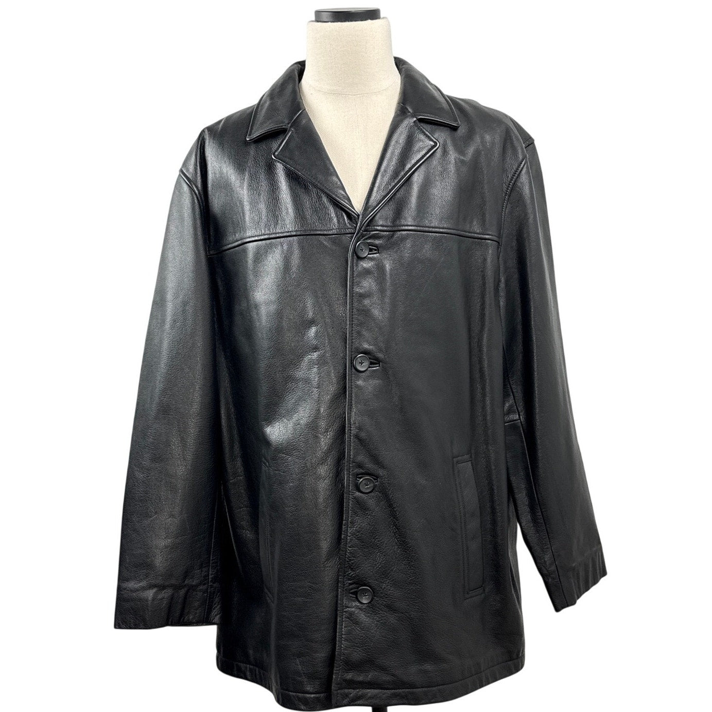 Vintage 90s John Ashford Mens XL Black Genuine Leather Car Coat Jacket