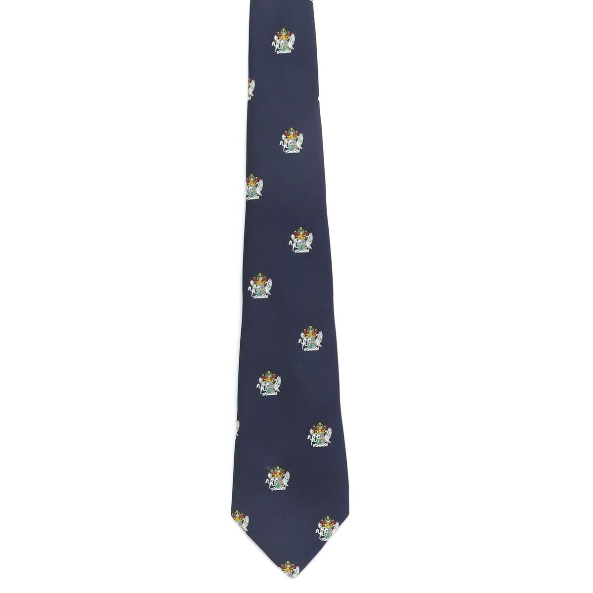 Vintage 80s Welbon Haskell Navy Heraldic Crest Polyester Necktie