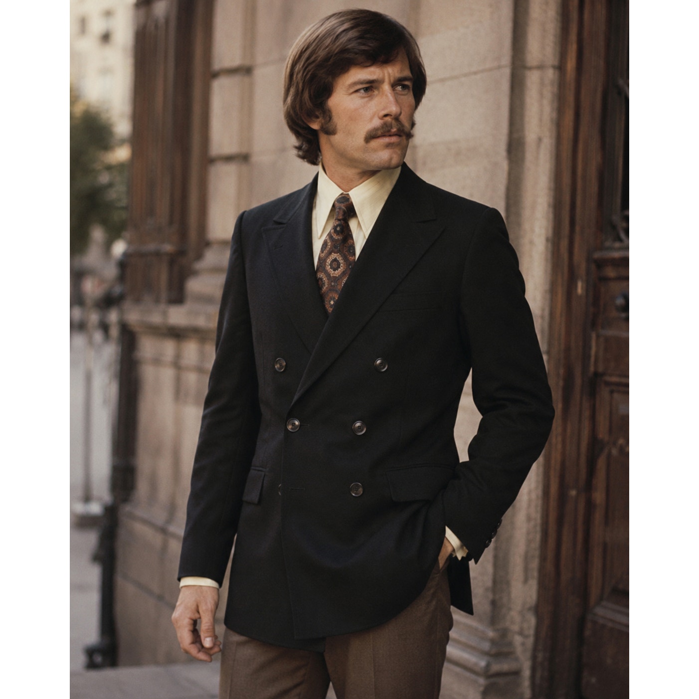 Vintage 70s Black Double Breasted Wool Blend Sport Coat Men's Large 42R