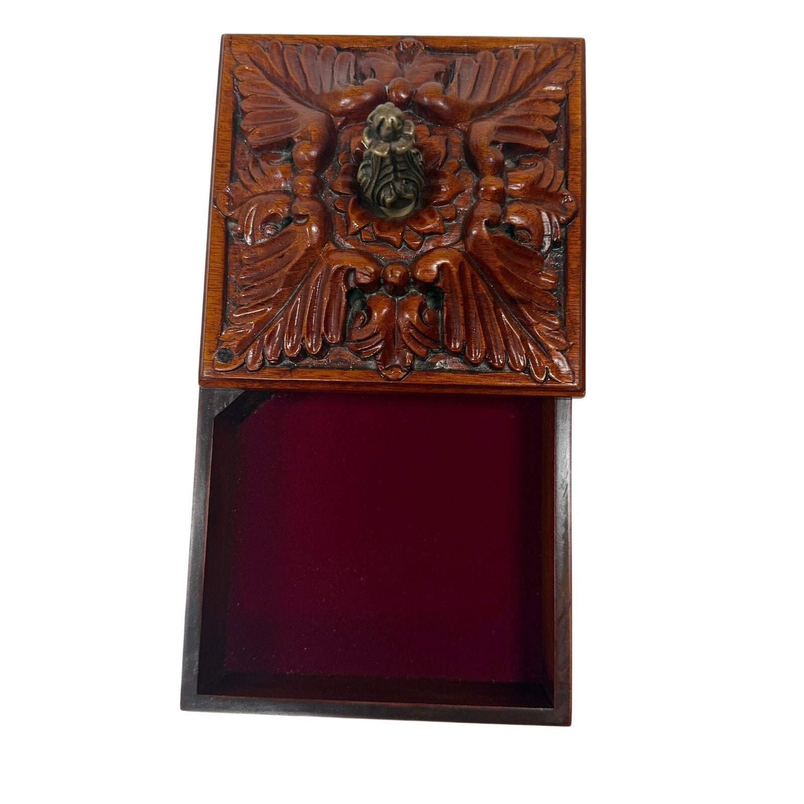 Bombay Company Jewelry Box Carved Wood Velvet Lined Tiered