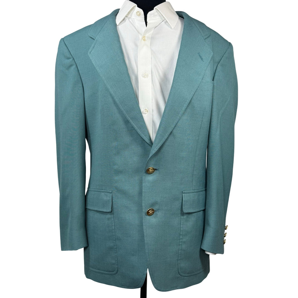 Vintage 80s Men's 39R Teal Blazer Jacket Brass Buttons USA Hart Schaffner Marx