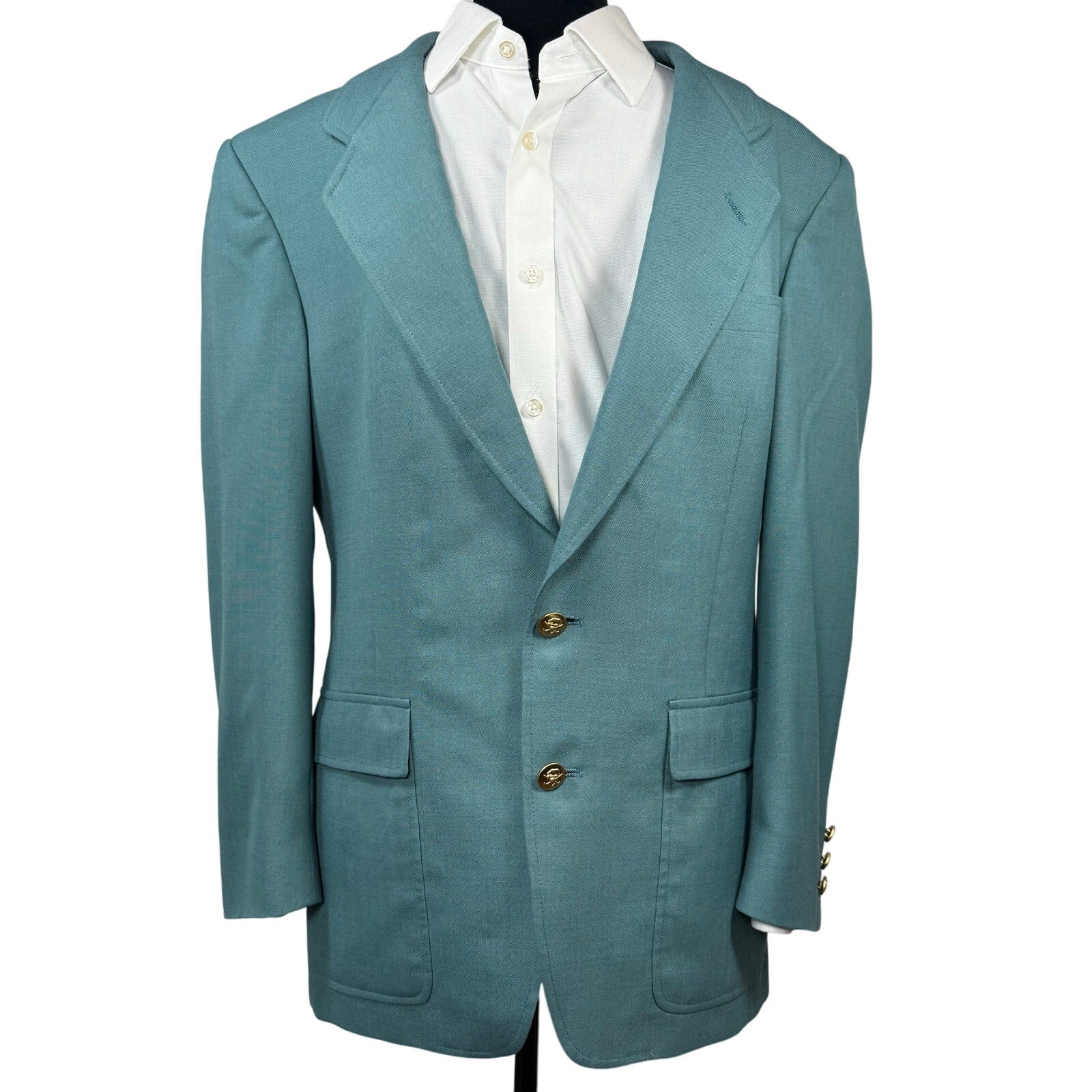 Vintage 80s Men's 39R Teal Blazer Jacket Brass Buttons USA Hart Schaffner Marx