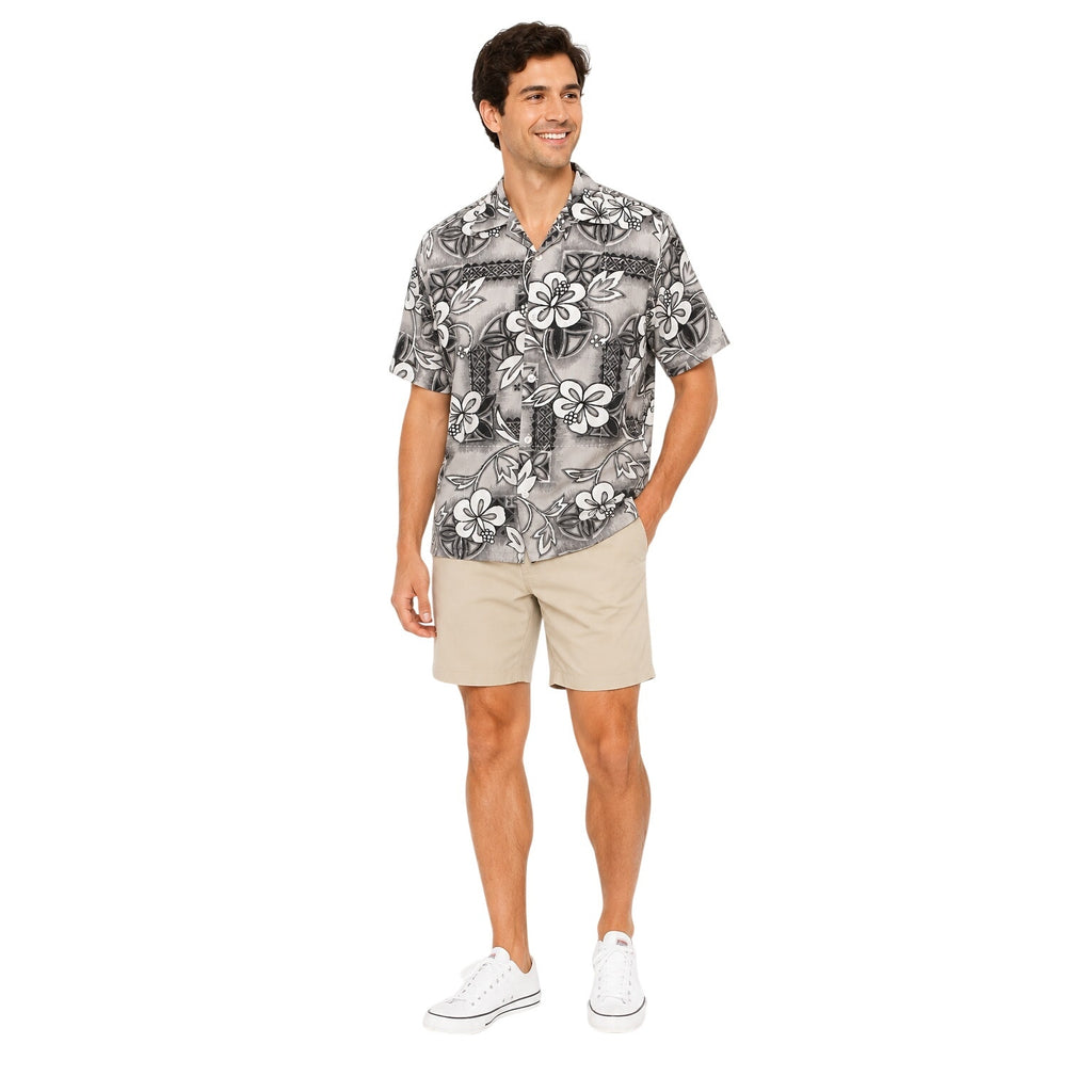 Vintage 90s Toes on the Nose Hawaiian Shirt Men's M Gray Floral Surf Camp Aloha