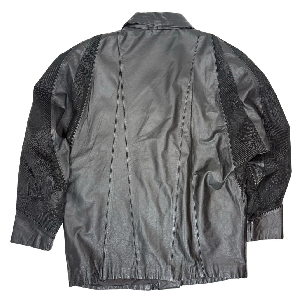 Vintage 90s Women's Large Oversized Black Leather Jacket Fashion Attitude