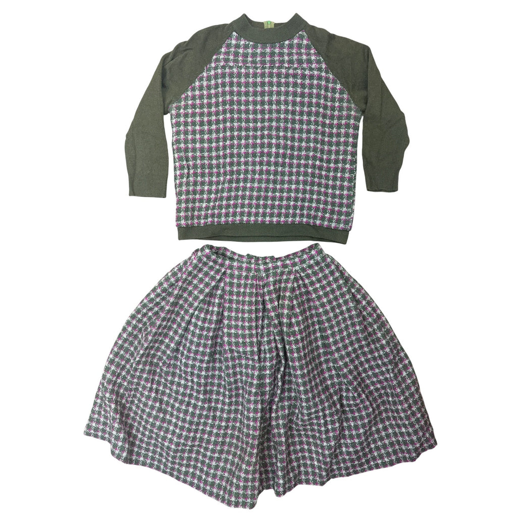 Vintage 60s Women's Medium Gays Gold Label Wool Knit Skirt Set Houndstooth