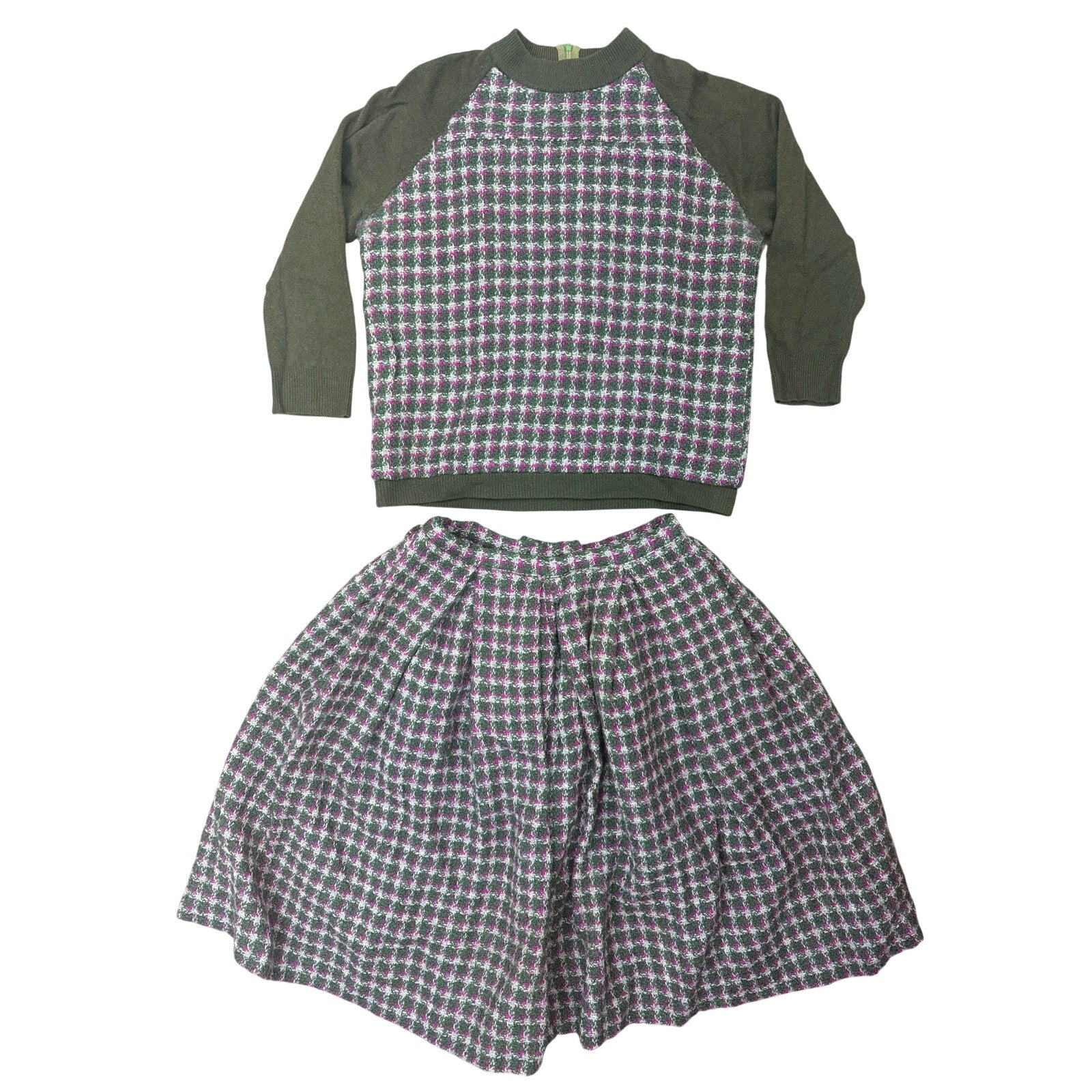 Vintage 60s Women's Medium Gays Gold Label Wool Knit Skirt Set Houndstooth