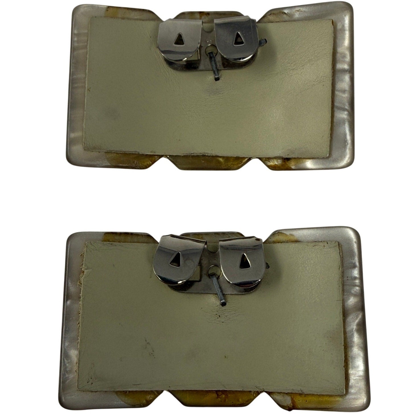 Vintage 60s Taupe Shoe Clips Gold Tone Rectangular Art Deco Style