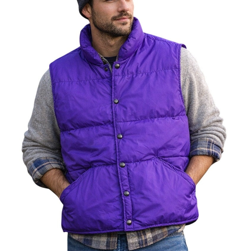 Vintage 90s Men's Medium Purple Puffer Vest Goose Down Unisex Lands’ End