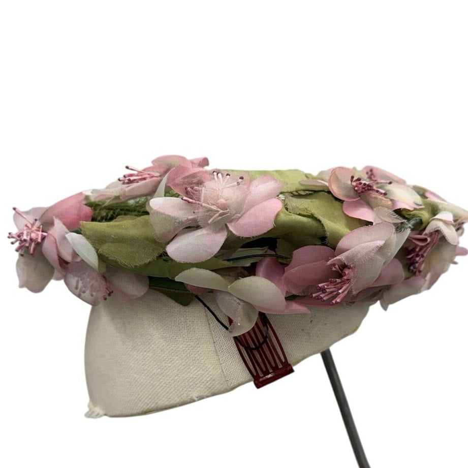 Vintage 50s Patrice Floral Ring Hat Pink Silk Flowers Fascinator