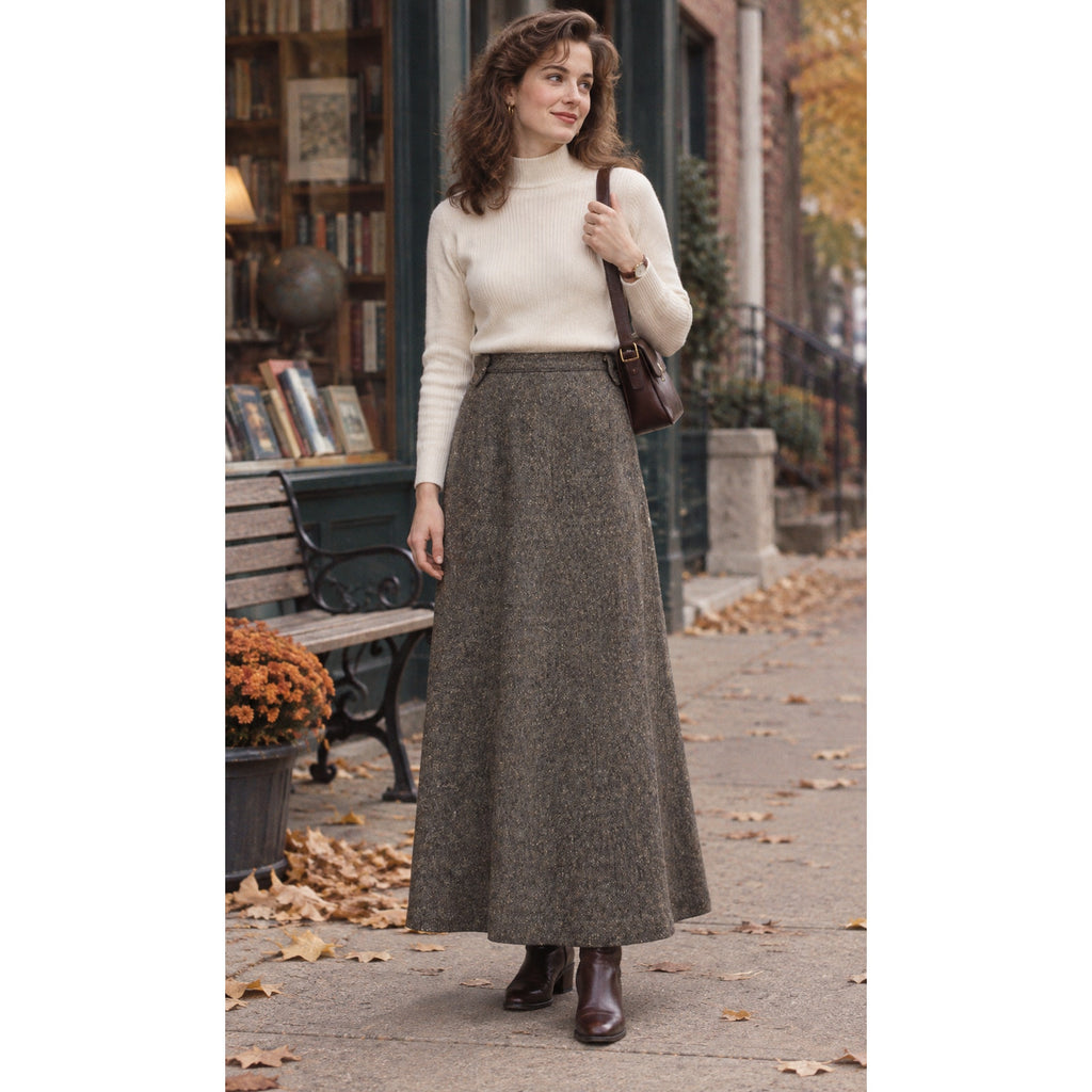 Vintage 90s Orvis Brown Tan Blue Tweed Maxi Skirt Women’s 10