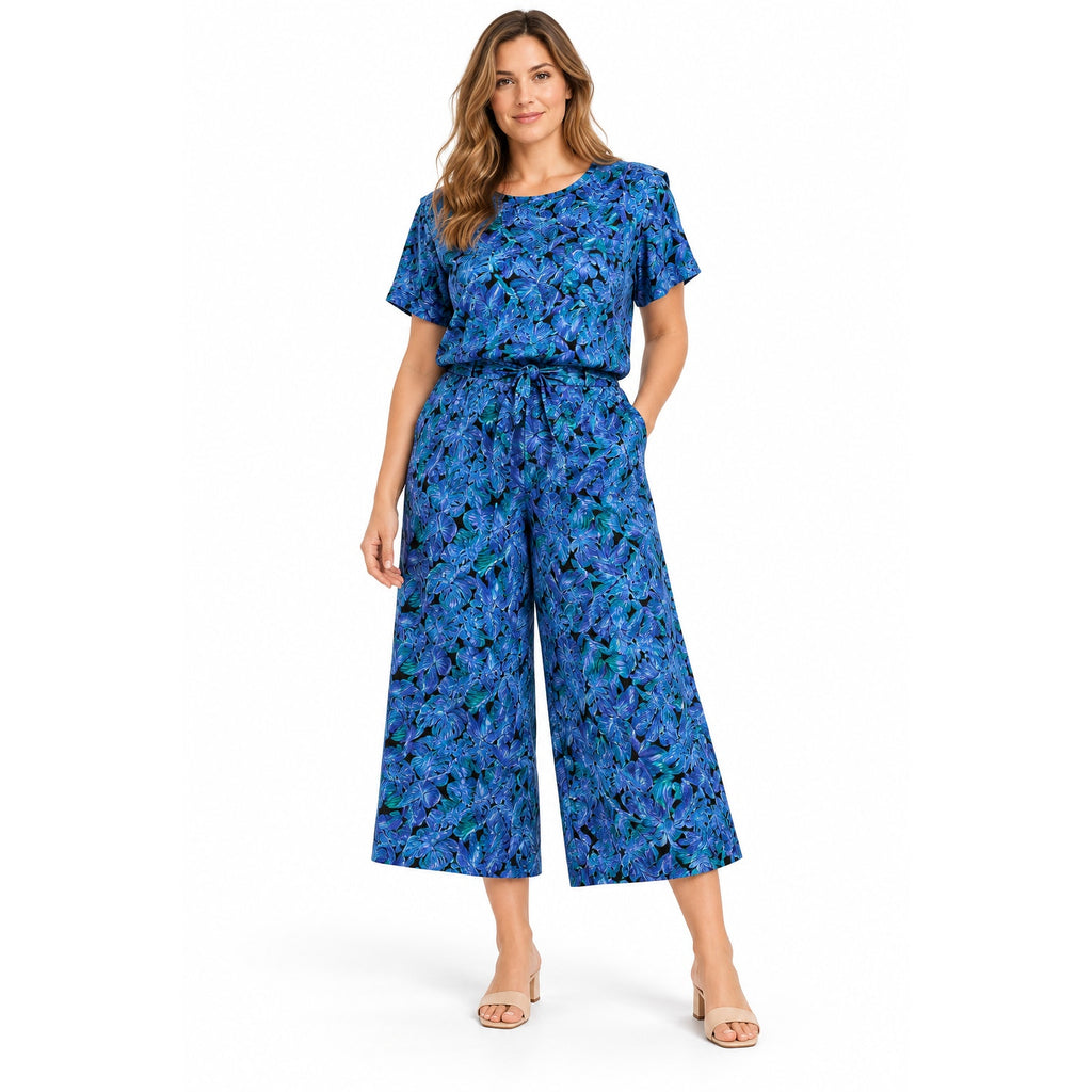 Vintage 80s SK Co Blue Rayon Palazzo Pants and Blouse Set Women's Larg ...