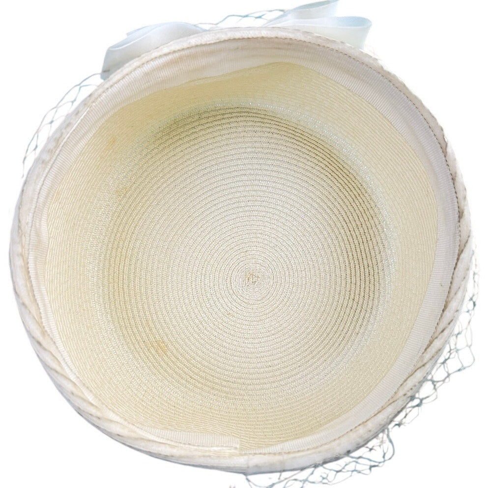 Vintage 1960s Ivory Pillbox Hat with Veil Mod Wedding Cocktail Cap