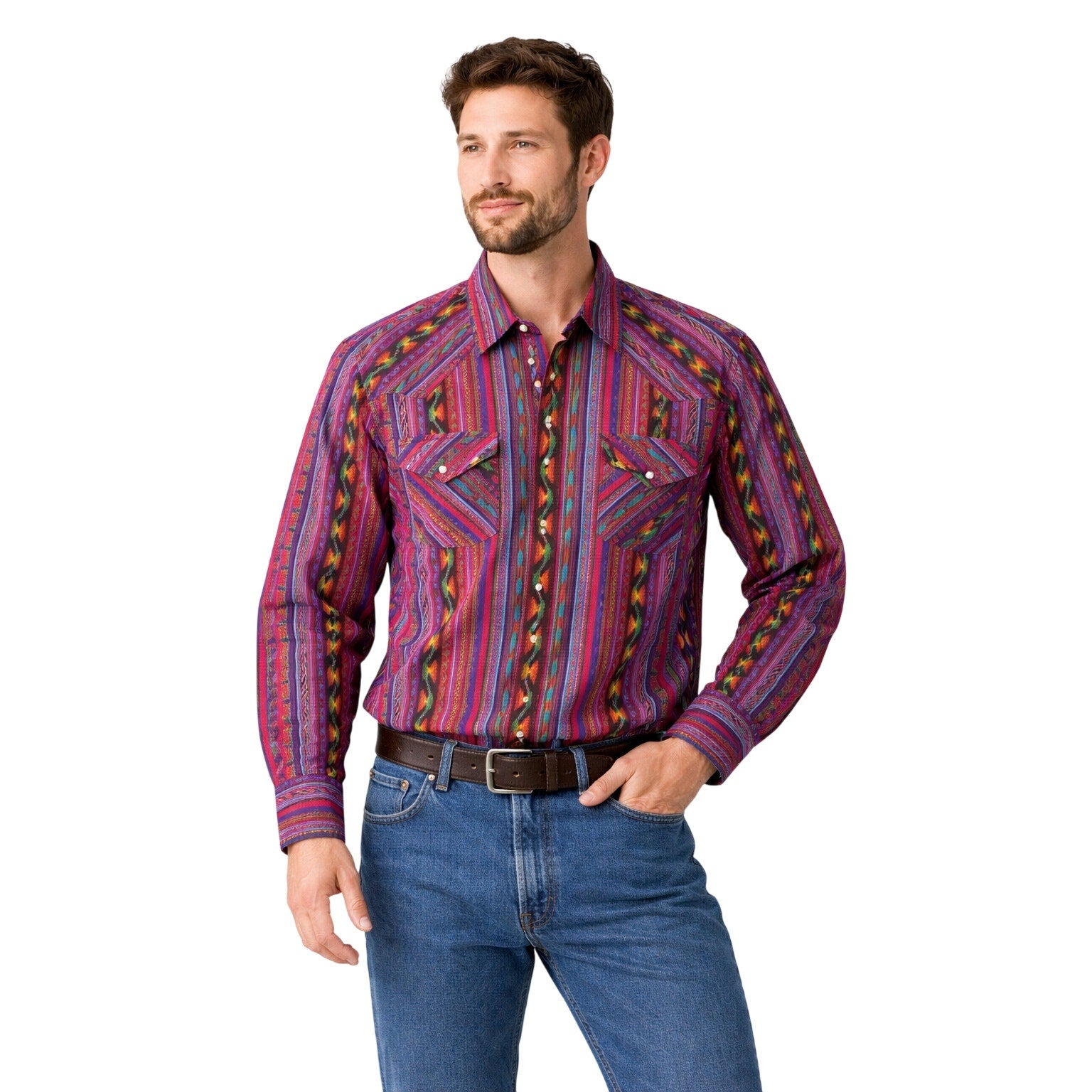 Vintage 80s Road Runner Southwestern Long Sleeve Button Down Shirt Men's Large