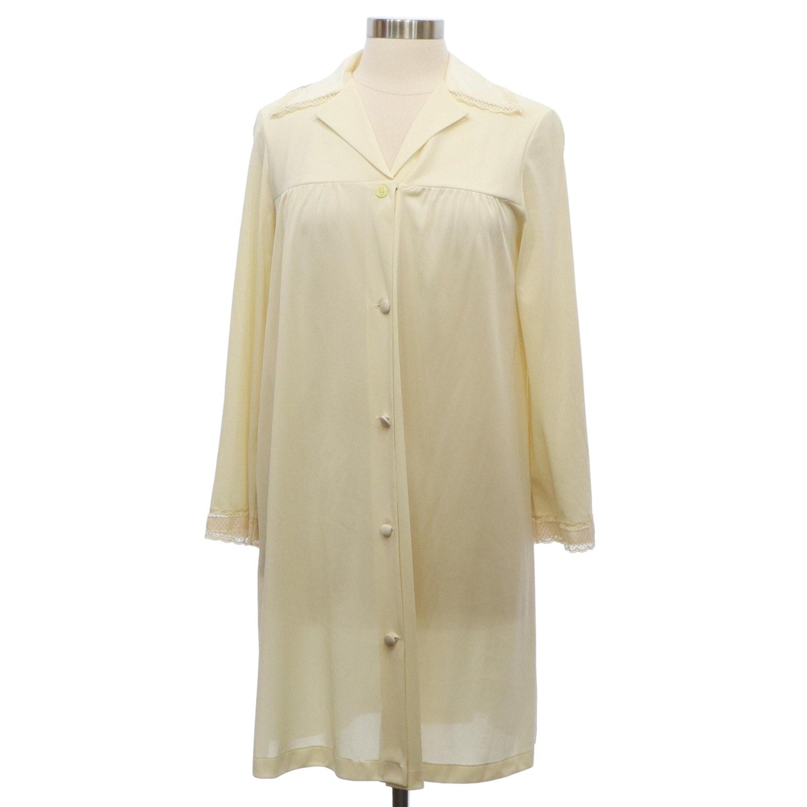 Vintage 1960s Vanity Fair Yellow Nylon Lace Trim Peignoir Robe 34 Bust