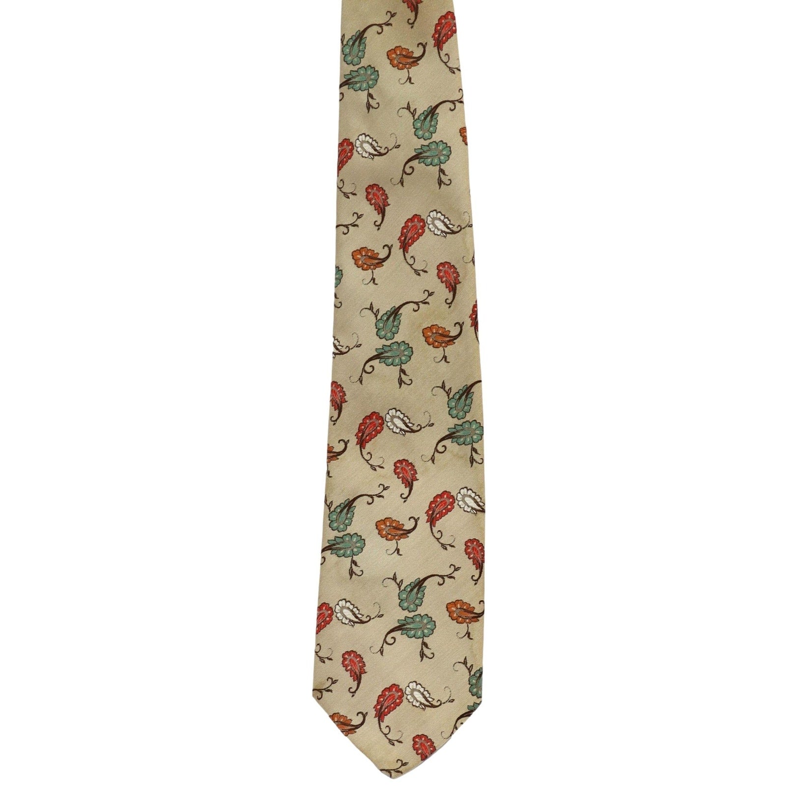 Vintage 70s La Bella Collection Taupe Faux Paisley Polyester Wide Tie