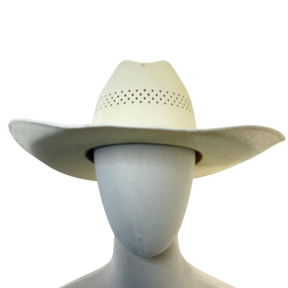 Vintage 90s Cowboy Canvas Western Cowboy Hat Cream White Vented Brim Adult Mens