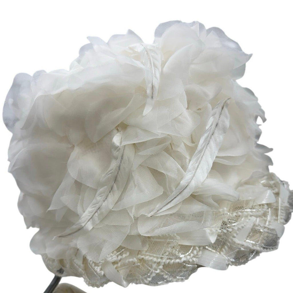 Vintage 50s White Chiffon Floral Brim Hat Union Label Formal