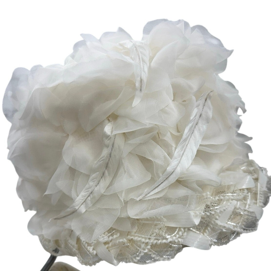 Vintage 50s White Chiffon Floral Brim Hat Union Label Formal
