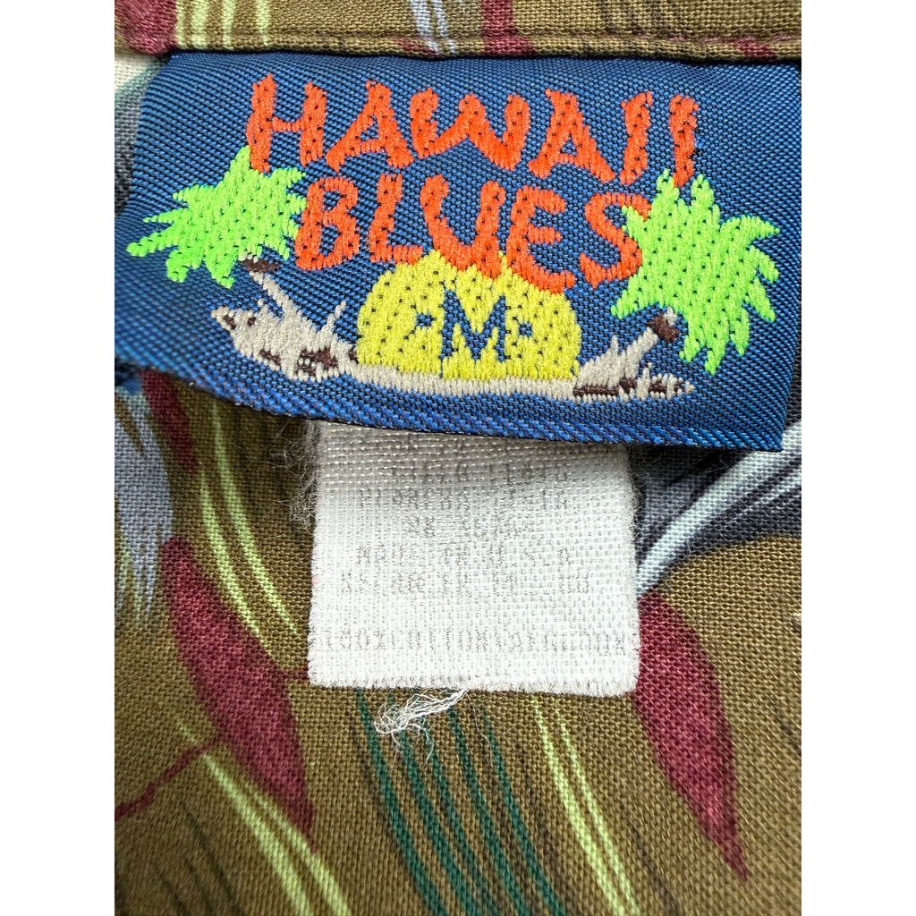 Vintage 80s Hawaii Blues Mens Medium Hawaiian Shirt Red Tropical Cotton Blend